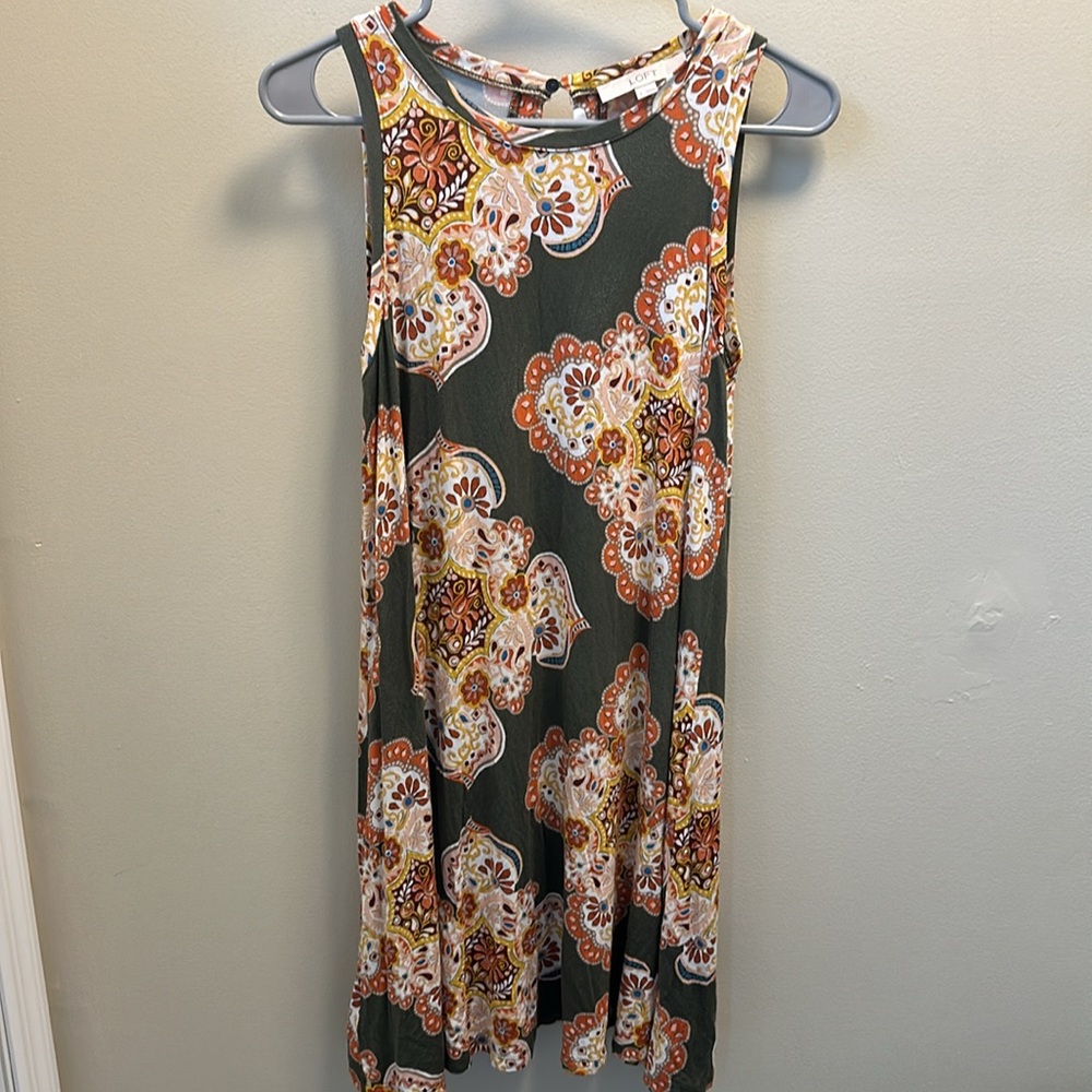 Ann Taylor Loft Eucalyptus Green Medallion Swing Dress women’s size small